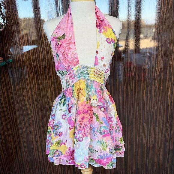 Rococo Sand Dresses & Skirts - Rococo Sand Floral Halter Mini Dress - Pink and Yellow